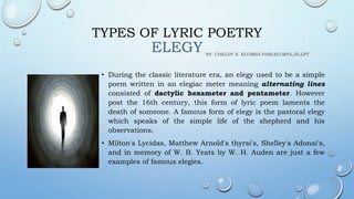 Elagiac Examples Branches of literature | PPTX