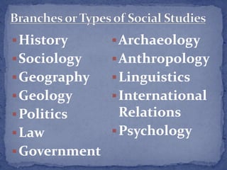 History
Sociology
Geography
Geology
Politics
Law
Government
Archaeology
Anthropology
Linguistics
International
Relations
Psychology
 