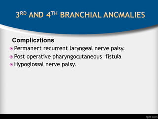  Permanent recurrent laryngeal nerve palsy.
 Post operative pharyngocutaneous fistula
 Hypoglossal nerve palsy.
Complications
 