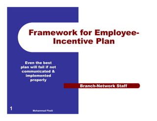 Mohammad Fheili
Framework for Employee-
Incentive Plan
Branch-Network Staff
Even the best
plan will fail if not
communicated &
implemented
properly
1
 