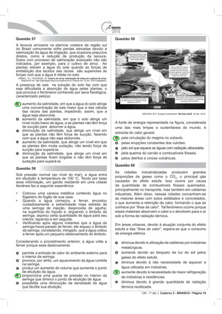 2010
Caderno 3 - BRANCO - Página 16
Questão 57
Cultura do arroz: salinização de solos em cultivos de arroz.
Questão 58
o
o interior da seringa.
na seringa.
Questão 59
Revista IstoÉ
Questão 60
 