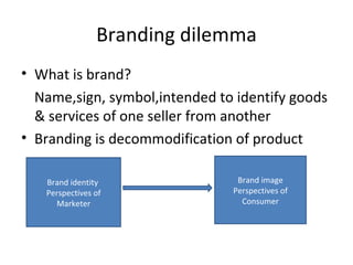 Branding dilemma ,[object Object],[object Object],[object Object],Brand identity  Perspectives of Marketer Brand image Perspectives of Consumer 