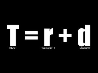 T=r+d
TRUST   RELIABILITY   DELIGHT
 