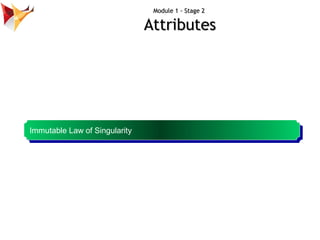 Module 1 - Stage 2

                                Attributes




Immutable Law of Singularity
 Immutable Law of Singular...
