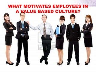 WHAT MOTIVATES EMPLOYEES IN
A VALUE BASED CULTURE?
 