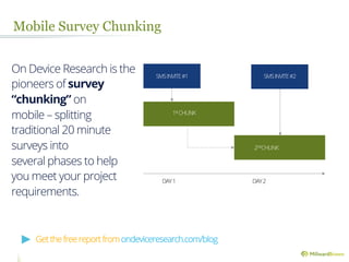 Research on Research on Survey Chunking
15
•  Survey chunking allows for good quality data from mobile surveys, whilst als...
