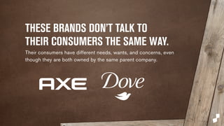 THESE BRANDS DON’T TALK TO 
THEIR CONSUMERS THE SAME WAY. 
Their consumers have different needs, wants, and concerns, even 
though they are both owned by the same parent company. 
 