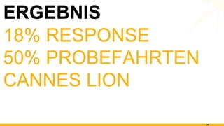 ERGEBNIS 18% RESPONSE 50% PROBEFAHRTEN CANNES LION 