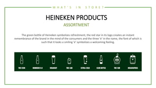 W H A T ’ S I N S T O R E ?
HEINEKEN PRODUCTS
ASSORTMENT
The green bottle of Heineken symbolizes refreshment, the red star...