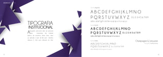A B C D E F G H I J K L M N O
P Q R S T U V W X Y Z
A B C D E F G H I J K L M N O
P Q R S T U V W X Y Z
A B C D E F G H I J K L M N O
P Q R S T U V W X Y Z
0 1 2 3 4 5 6 7 8 9
0 1 2 3 4 5 6 7 8 9
0 1 2 3 4 5 6 7 8 9
a b c d e f g h i j k l m n o p q r s t u v w y z
a b c d e f g h i j k l m n o p q r s t u v w y z
a b c d e f g h i j k l m n o p q r s t u v w y z
TIPOGRAFIA
INSTITUCIONAL
Atipografia institucional deve ser priorizada
para composição dos materiais
gráficos da produtora. Dessa forma, deve
ser aplicada a partir de 8pt para trabalhos
impressos e 10pt para utilização em telas.
Champagne & Limousine
fonte regular
tipografia institucional
fonte bold
fonte italic
TÓPICO 4BRANDBOOK
23
29 30
 