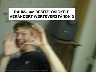 RAUM- und BESITZLOSIGKEIT  VERÄNDERT WERTEVERSTÄNDNIS BSI Studie: Social Network Communities verändern Freizeit- und Medienverhalten von Jugendlichen N=12481 