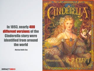In 1893, nearly 400 
different versions of the 
Cinderella story were 
identified from around 
the world 
- Marian Rolfe Cox 
 