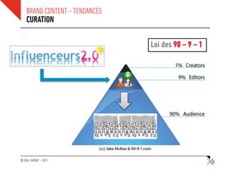 BRAND CONTENT – TENDANCES
    CURATION

                                Loi des 90 – 9 – 1




© SQLI GROUP – 2011                                  6
 