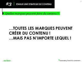 #3 
ETABLIR UNE STRATEGIE DE CONTENU 
Quelles marques peuvent faire du contenu ? 
37 
…TOUTES LES MARQUES PEUVENT 
CRÉER DU CONTENU ! 
…MAIS PAS N’IMPORTE LEQUEL !  