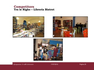 Competitors
Tra le Righe – Libreria Bistrot




Symposion: il caffè letterario   17/07/2012   Pagina 25
 