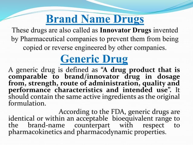 Brand drug vs generic drug | PPTX