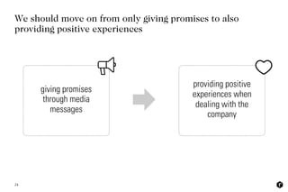 24
providing positive
experiences when
dealing with the
company
giving promises
through media
messages
We should move on f...