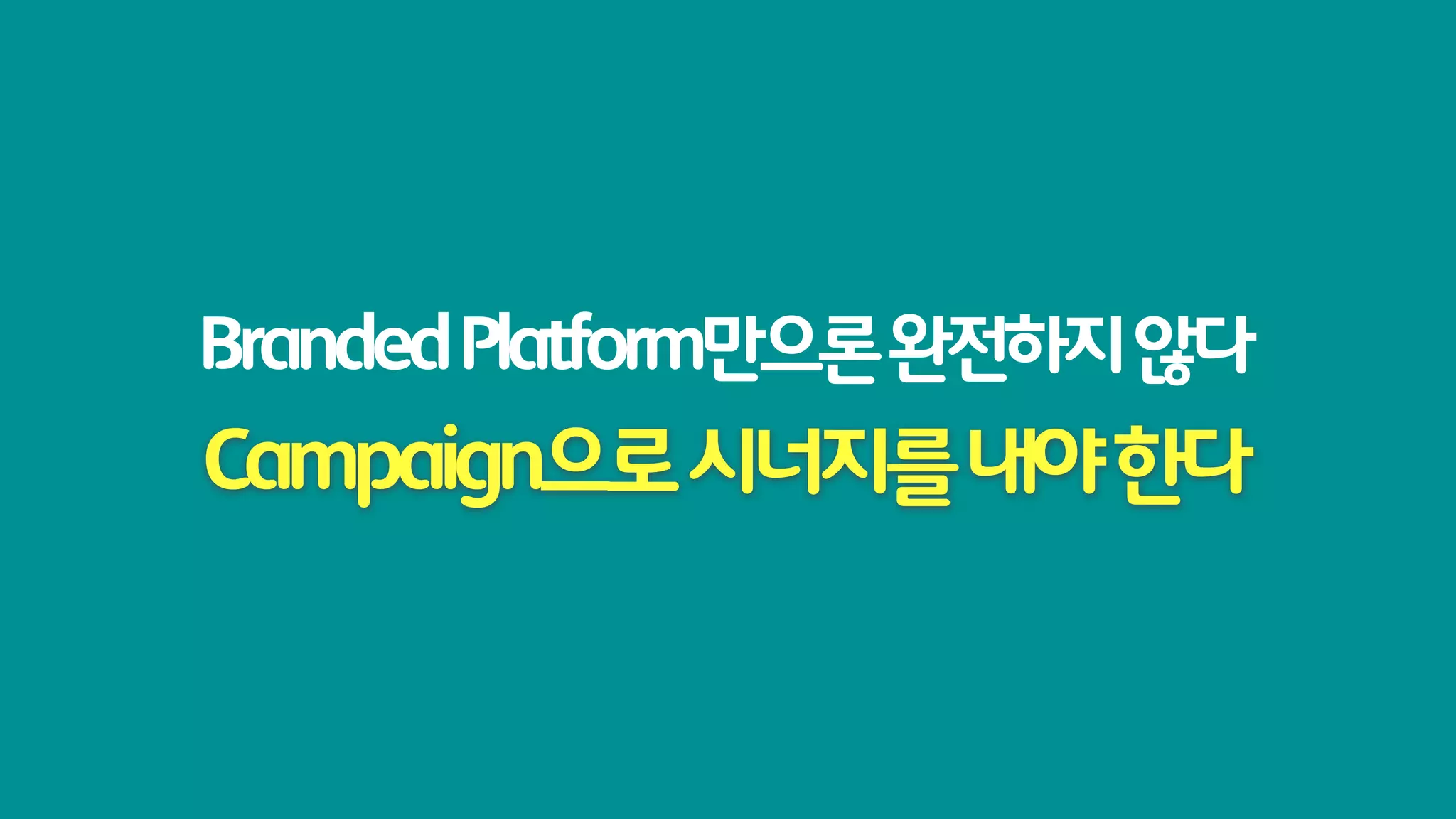 Branded Platform만으론 완전하지 않다
Campaign으로 시너지를 내야 한다
 