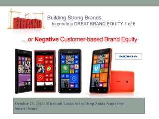 Building Strong Brands 
to create a GREAT BRAND EQUITY 1 of 6 
…or Negative Customer-based Brand Equity 
October 23, 2014: Microsoft Looks Set to Drop Nokia Name from 
Smartphones 
 