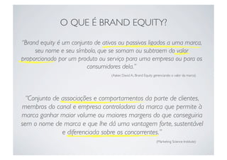 O QUE É BRAND EQUITY?	


“Brand equity é um conjunto de ativos ou passivos ligados a uma marca,
     seu nome e seu símbol...