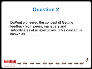 Question 2

    DuPont pioneered the concept of Getting
•
    feedback from peers, managers and
    subordinates of all ex...