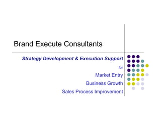 Brand Execute Consultants
Strategy Development & Execution Support
for
Market Entry
Business Growth
Sales Process Improvement
 