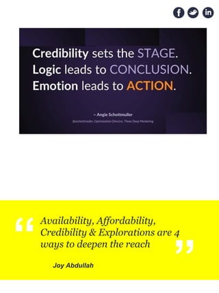 “
Availability, Affordability, 
Credibility & Explorations are 4 
ways to deepen the reach
Joy Abdullah
“
 