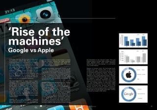 ‘Rise of the
     machines’
     Google vs Apple
     Technology has been the key sector in this year’s               accompanied by scenes of near hysteria. A recent              has diversified its own services hugely. From just
     BrandFinance® Global 500. Twenty years ago,                     BBC documentary revealed that Apple devotees                  a search engine in the late 1990s, Google now offers
     technology brands were very much on the periphery               show brain activity consistent with those who                 maps, digitised books, news, email, translation
     and rarely featured in a consumer-facing context.               venerate religious iconography when discussing                services and much more besides. It is the world’s
     The 2011 study clearly illustrates how dramatically             their favourite Apple products.                               most visited website.
     this picture has changed in the last two decades.
     From work-place tools and entertainment                         Apple has permeated mainstream society to the                 Despite its prowess within the technology world,
                                                                     point that it has worldwide, near fanatical fanbase;          Google would not instantly seem to be a direct
     platforms, technology brands now define the way
                                                                     summarised neatly by a quote from the UK’s Bishop             competitor for Apple, whose focus has been mainly
     developed nations carry out many daily activities,                                                                            on hardware and operating systems. However just
                                                                     of Buckingham who stated, ‘Christianity you have to
     from socialising and interacting to shopping and                wait for the second coming…with Apple it happened             as	 Apple	 has	 launched	 the	 iPhone,	 Google	 has	
     banking. Reflecting this dominance, Google has                  in 1997’ in reference to the return of Steve Jobs,            released its own mobile operating system, Android.
     replaced Wal-Mart at the top of the list and now                who has been central to Apple’s success. Apple                In contrast to Apple’s generally tight control, Google
     tussles with other tech giants for dominance.                   overtook its arch rival Microsoft’s market value for          has adopted a more open strategy with fewer
                                                                     the first time, in 2010.                                      restrictions on application developers and a wide
     The most high-profile of these rivals is Apple.                                                                               range of handset providers, the most notable being
     Founded in 1976 in Cupertino California, Apple now              However, just as Apple has bested one rival, another          HTC. This strategy appears to have been hugely
     has 46,600 (as of September 2010) and worldwide                 has usurped its position in the technology world.             successful and Android now has overtaken Apple
     annual sales of US$65.2 billion. The company                    Google, launched in 1998, initially just as a search          in terms of handset sales. However, reports of the
     has fostered a brand image that actively sought                 engine service. It rapidly grew in popularity through         iPhone’s	 decline	 are	 almost	 certainly	 premature,	
     to rejects the traditional perception of Microsoft              the early 2000s, capturing market-share from                  as in terms of revenue Apple remains unchallenged.
     as staid and corporate. As Apple’s portfolio of                 rivals such as Yahoo!. However, following its initial         Its earnings for the last quarter were US$11.9 billion
     products	 broadened	 in	 the	 2000s,	 with	 the	 iPod,	         public offering in 2004, the company moved into a             in contrast to Google’s US$1 billion.
     iPhone	 and	 the	 iPad,	 the	 careful	 cultivation	 of	 this	   different league. US$1.67 billion worth of shares
     image has continued, with Apple positioning itself              were sold, giving Google a market capitalisation of
     as the lifestyle brand of choice for young, urban,              over	US$25	billion.	Not	only	did	this	make	many	of	
     creative people.                                                Google’s employees paper millionaires overnight,
                                                                     but it would help finance the continued growth
     However this is more than hollow marketing                      and spate of acquisitions that Google undertook,
     spin, Apple commands the kind of devotion other                 including the acquisition of online video-sharing site
     brands can only dream of, with new store openings               YouTube in 2006 for US$1.65 billion of stock. Google


31                                                                                                      © Brand Finance plc 2011   © Brand Finance plc 2011                                 32
 