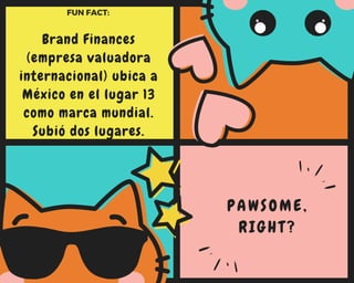 Brand Finances
(empresa valuadora
internacional) ubica a
México en el lugar 13
como marca mundial.
Subió dos lugares.
FUN FACT:
PAWSOME,
RIGHT?
 