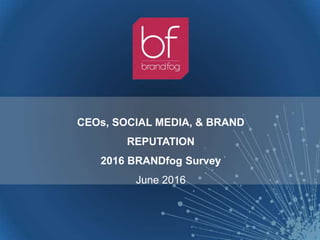 CEOs, SOCIAL MEDIA, & BRAND
REPUTATION
2016 BRANDfog Survey
June 2016
 