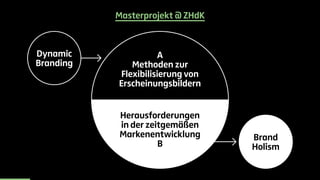 Masterprojekt @ ZHdK 
Brand 
Holism 
Dynamic 
Branding 
A 
Methoden zur 
Flexibilisierung von 
Erscheinungsbildern 
Herausforderungen 
in der zeitgemäßen 
Markenentwicklung 
B 
 