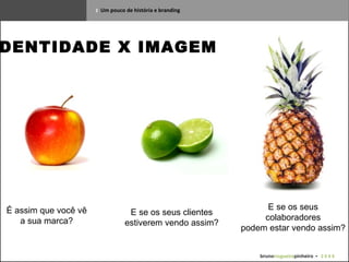2   Um pouco de história e branding IDENTIDADE X IMAGEM É assim que você vê a sua marca? E se os seus clientes estiverem vendo assim? E se os seus colaboradores podem estar vendo assim? bruno nogueira pinheiro   •  2 0 0 9 