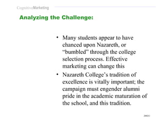 Analyzing the Challenge: <ul><li>Many students appear to have chanced upon Nazareth, or “bumbled” through the college sele...