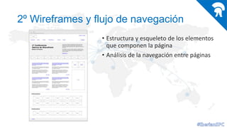 2º Wireframes y flujo de navegación
• Estructura y esqueleto de los elementos
que componen la página
• Análisis de la navegación entre páginas

 