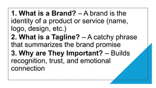 Explaining A Tagline Branding and tagline creation lesson IN FNB | PPTX