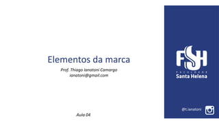 Prof. Thiago Ianatoni Camargo
ianatoni@gmail.com
Elementos da marca
@t.ianatoni
Aula 04
 