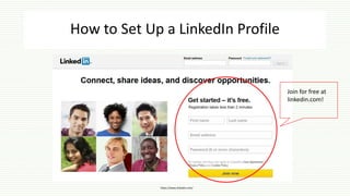 How to Set Up a LinkedIn Profile
https://www.linkedin.com/
Join for free at
linkedin.com!
 