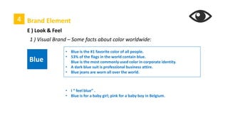 4 Brand Element
E ) Look & Feel
1 ) Visual Brand –Color meaning
 