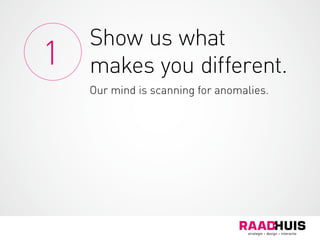 1
Show us what
makes you different.
Our mind is scanning for anomalies.
 