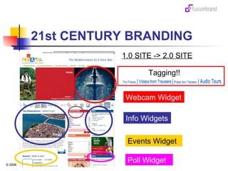 21st CENTURY BRANDING Webcam Widget Info Widgets Events Widget Poll Widget 1.0 SITE -> 2.0 SITE Tagging!! 