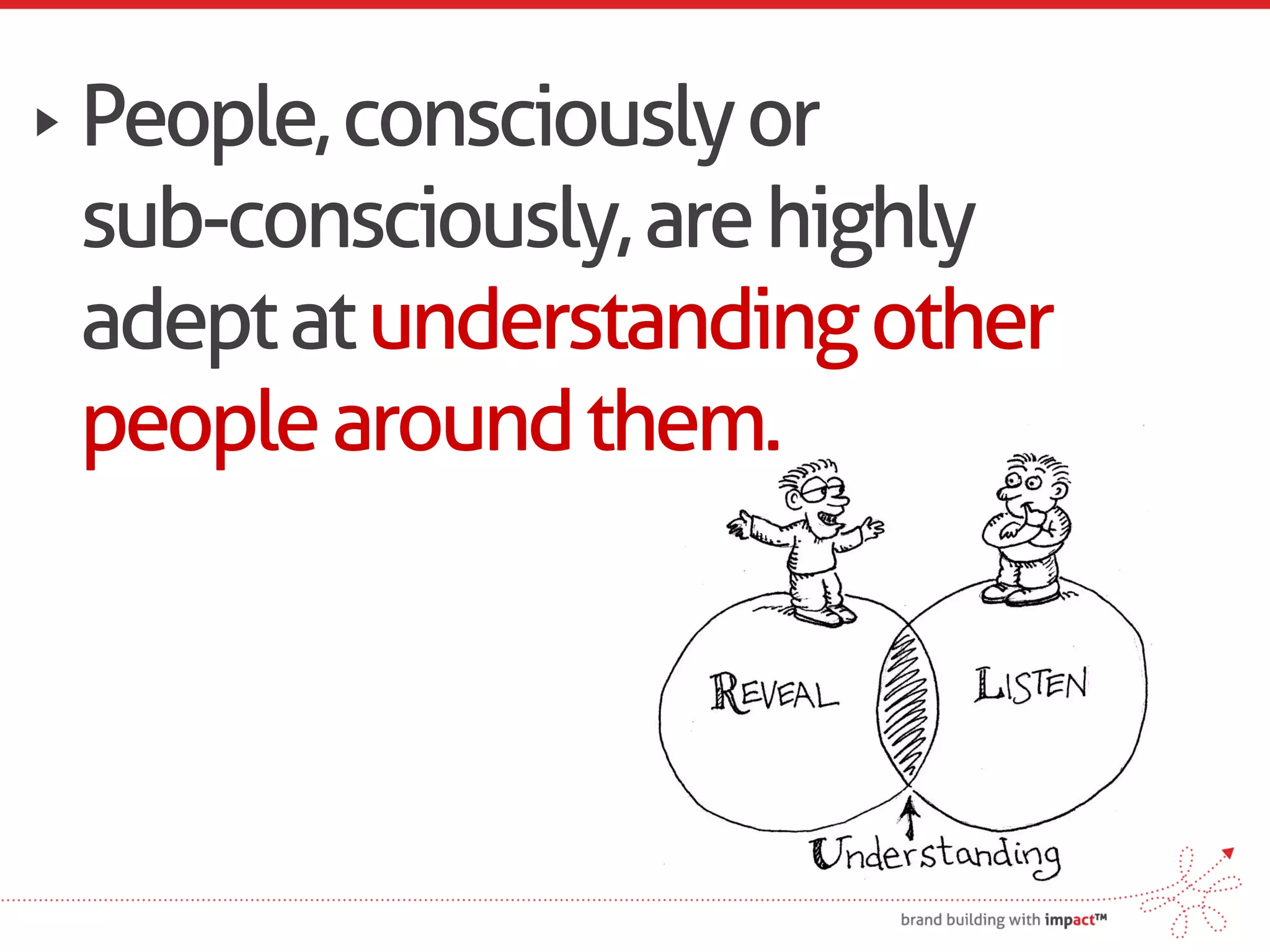 People, consciously or
sub-consciously, are highly
adept at understanding other
people around them.
 