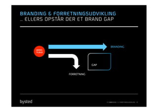 BRANDING & FORRE TNINGSUDVIKLING
… ELLERS OPSTÅR DER E T BRAND GAP




                                         BRANDING
     VÆRDI-
     TILBUD




                              GAP


                FORRETNING




                                     © 2013
                                         BRANDING & FORRETNINGSUDVIKLING 16
 