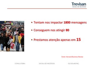 • Tentam nos impactar 1800 mensagens

• Conseguem nos atingir 80

• Prestamos atenção apenas em 15



                    Fonte: Harvard Business Review
 