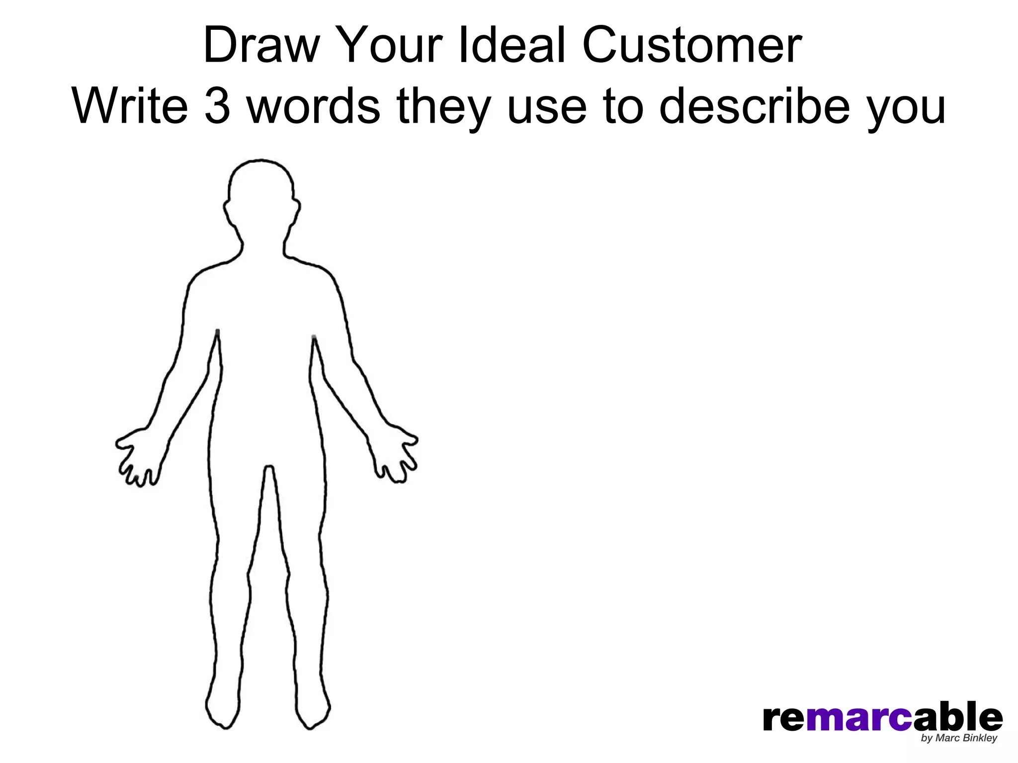 Draw Your Ideal Customer
Write 3 words they use to describe you
 