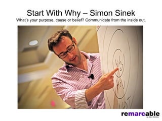 Start With Why – Simon Sinek
What’s your purpose, cause or belief? Communicate from the inside out.
 