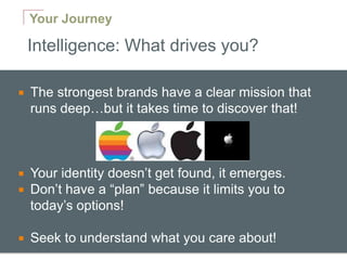Your Journey

    Intelligence: What drives you?

   The strongest brands have a clear mission that
    runs deep…but it ...