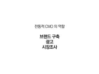 전통적 CMO 의 역할

  브랜드 구축
    광고
   시장조사
 