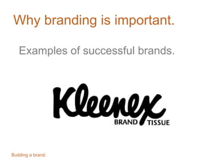 Why branding is important.
Examples of successful brands.
Building a brand.