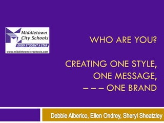 WHO ARE YOU?

CREATING ONE STYLE,
      ONE MESSAGE,
   – – – ONE BRAND
 