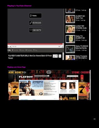 Playboy’s YouTube Channel




Playboy.com Home Page




                            19
 